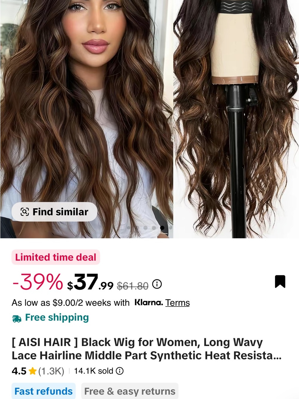Long Wavy Black Middle-Part Synthetic Wig